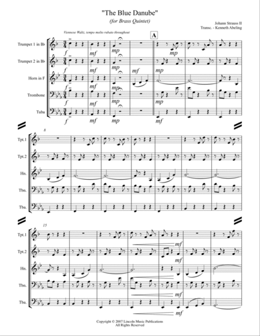 The Blue Danube (for Brass Quintet) Brass Quintet scores gallery preview page 2