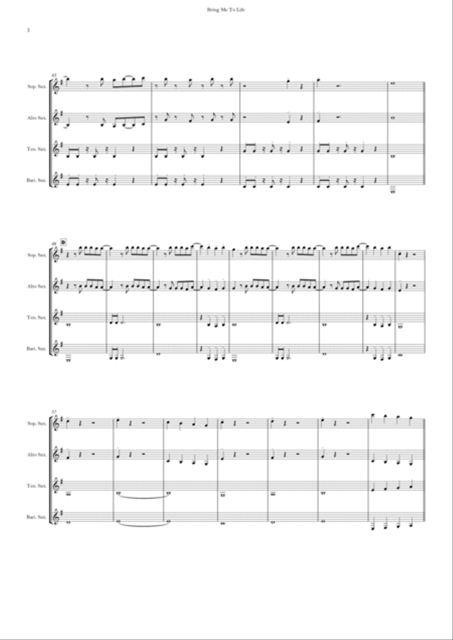 Bring Me To Life Bring Me To Life Saxophone Quartet scores gallery preview page 3