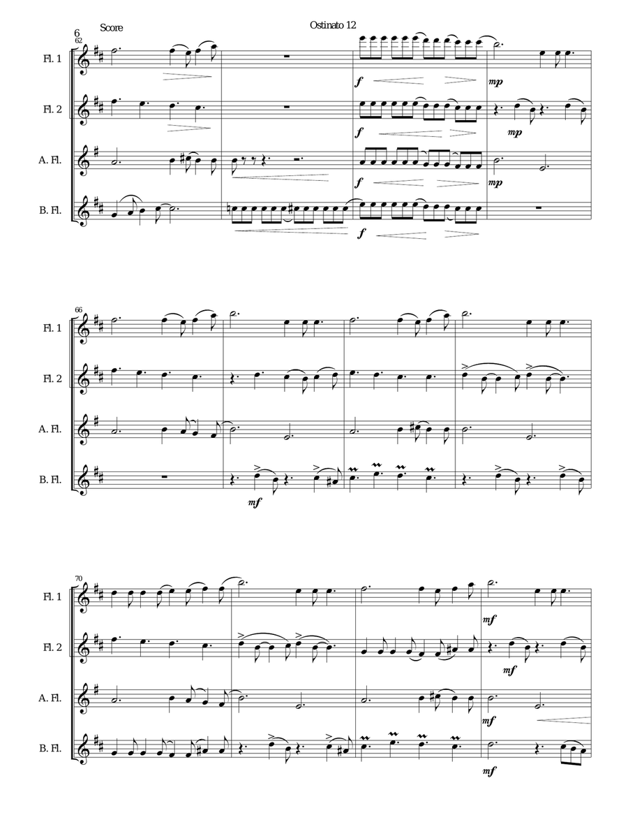 Ostinato 12 for flute quartet Flute Quartet scores gallery preview page 6
