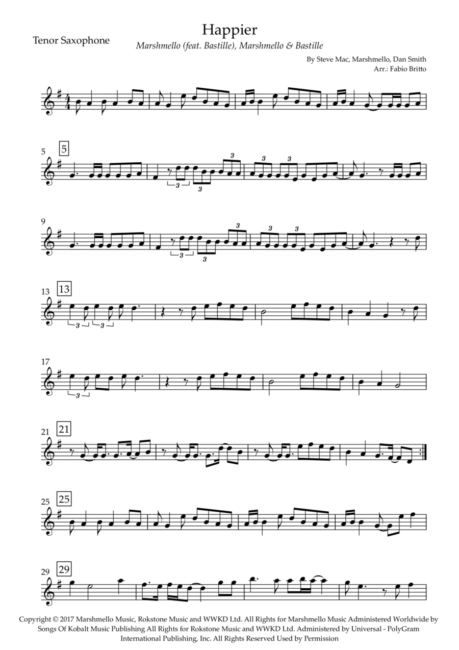 Happier Happier Tenor Saxophone scores gallery preview page 1