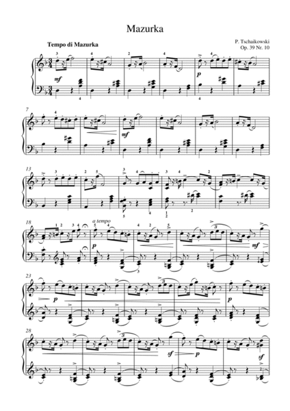 Tchaikovsky-Children's Album, Op.39 No.10.Mazurka(Piano) image number null