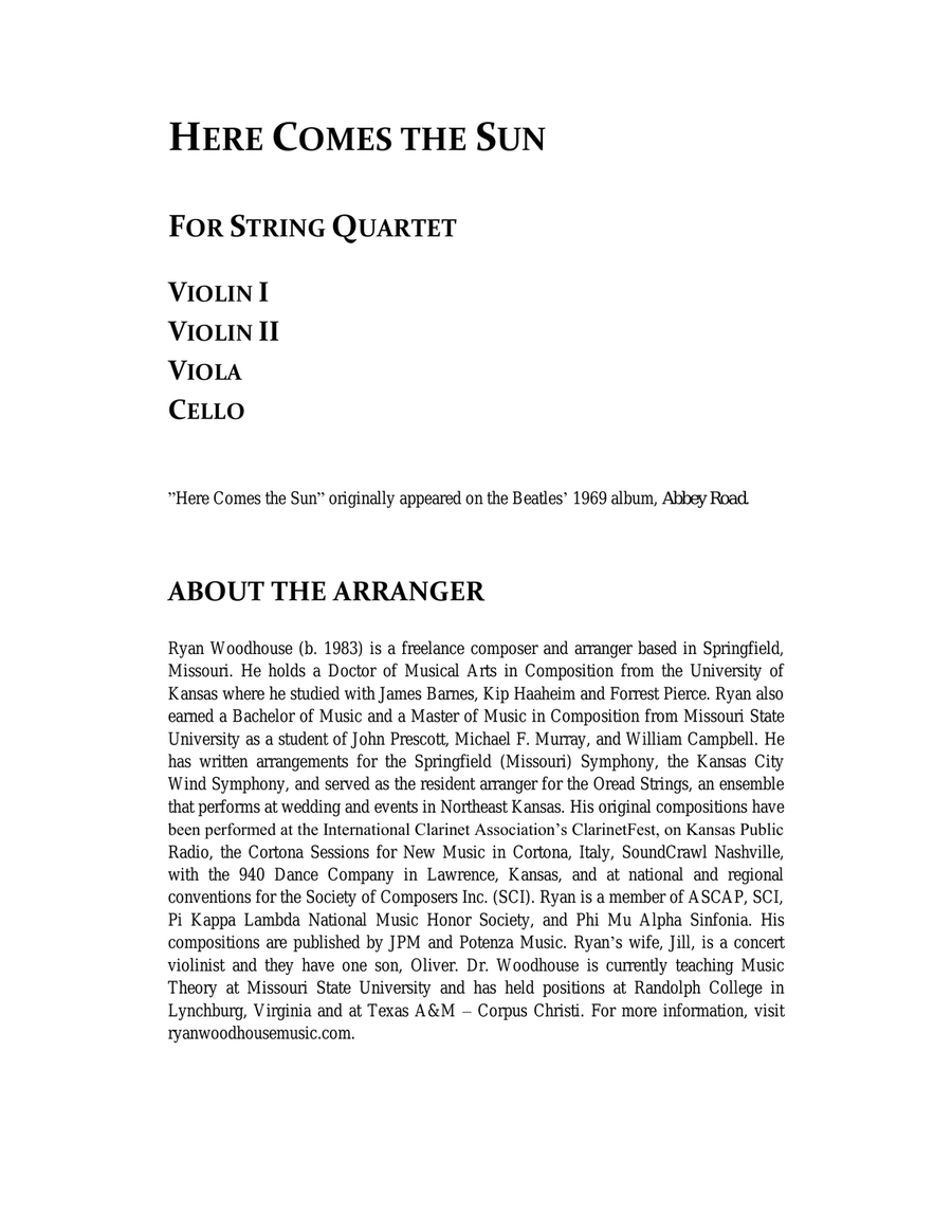 Here Comes The Sun String Quartet scores gallery preview page 2