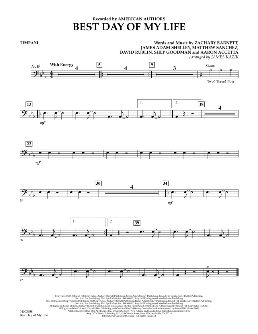 Best Day of My Life - Timpani Concert Band scores gallery preview page 1