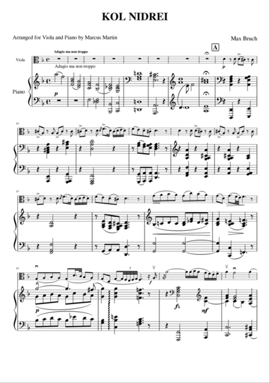 Kol Nidrei arranged for Viola and Piano Piano Accompaniment scores gallery preview page 2
