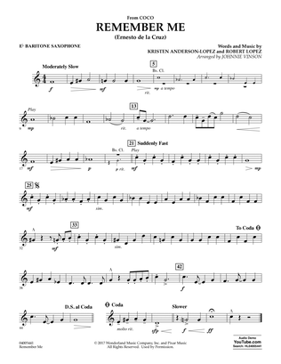 Book cover for Remember Me (from Coco) (arr. Johnnie Vinson) - Eb Baritone Saxophone
