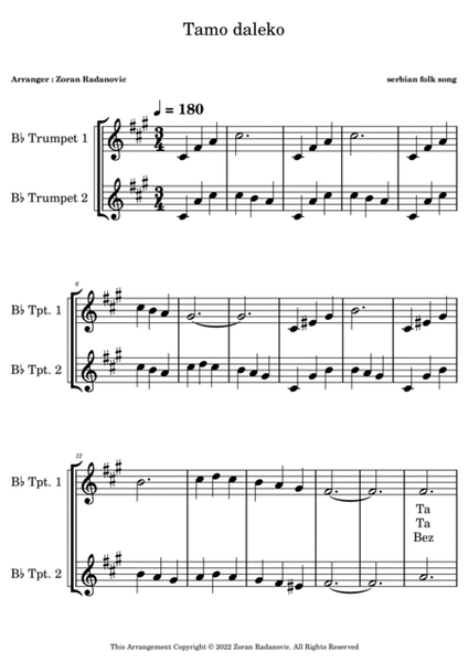 Tamo daleko - for Bb trumpet duet image number null