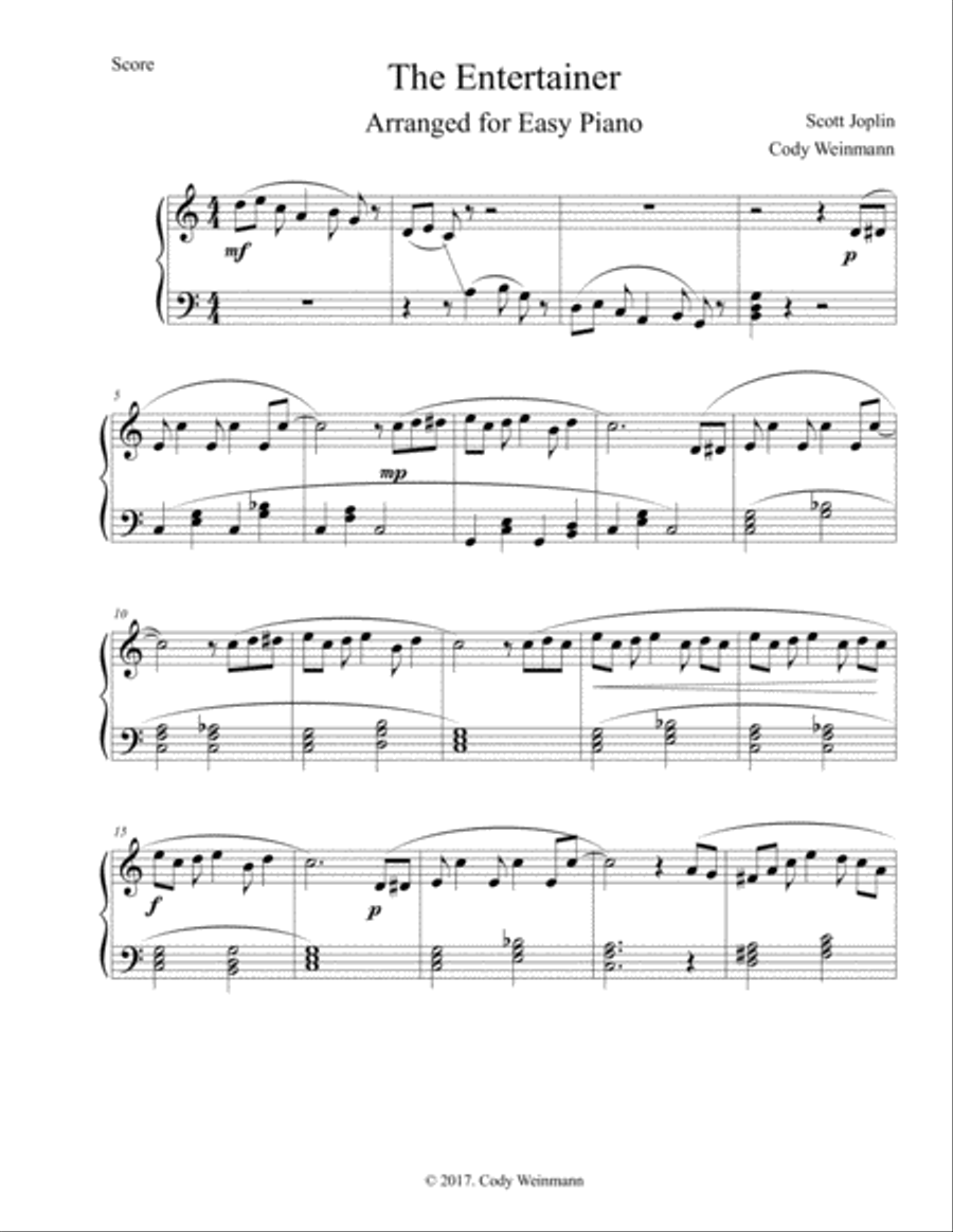 Th Entertainer (Arranged For Easy Piano) Easy Piano scores gallery preview page 1