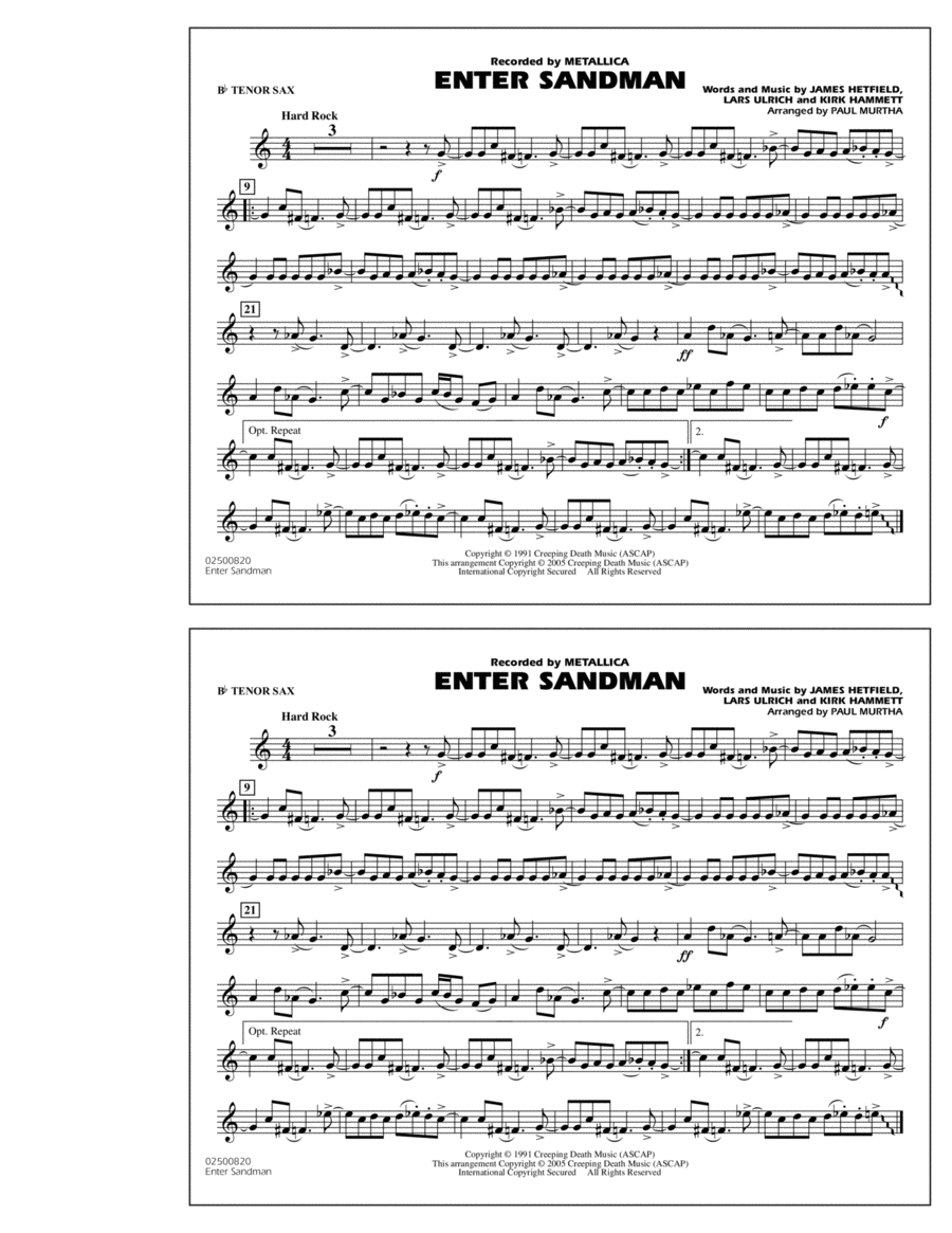 Enter Sandman - Bb Tenor Sax Marching Band scores gallery preview page 1