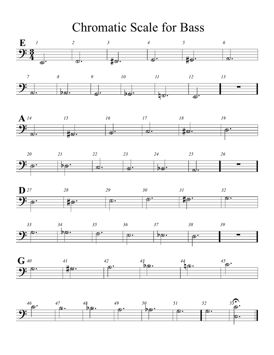 Chromatic Scale Study for Acoustic or Electric Bass Double Bass scores gallery preview page 3