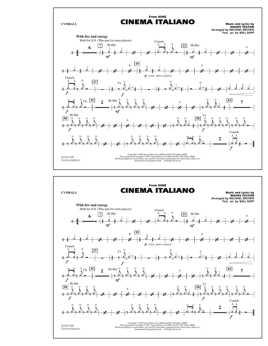 Cinema Italiano (from Nine) - Cymbals Marching Band scores gallery preview page 1