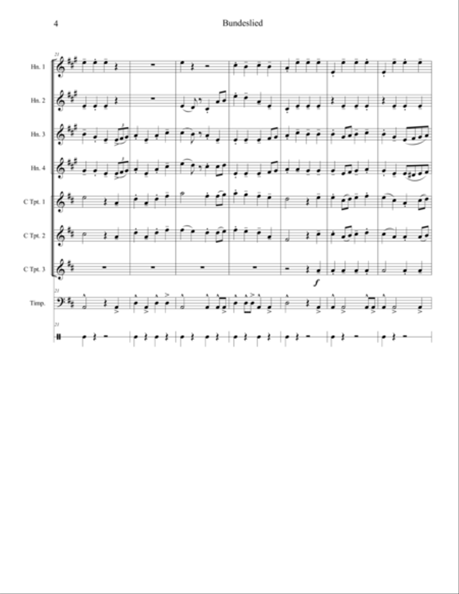 Ludwig van Beethoven: Bundeslied, Opus 122 for 3 Trumpets, 4 Horns and Timpani Small Ensemble scores gallery preview page 6