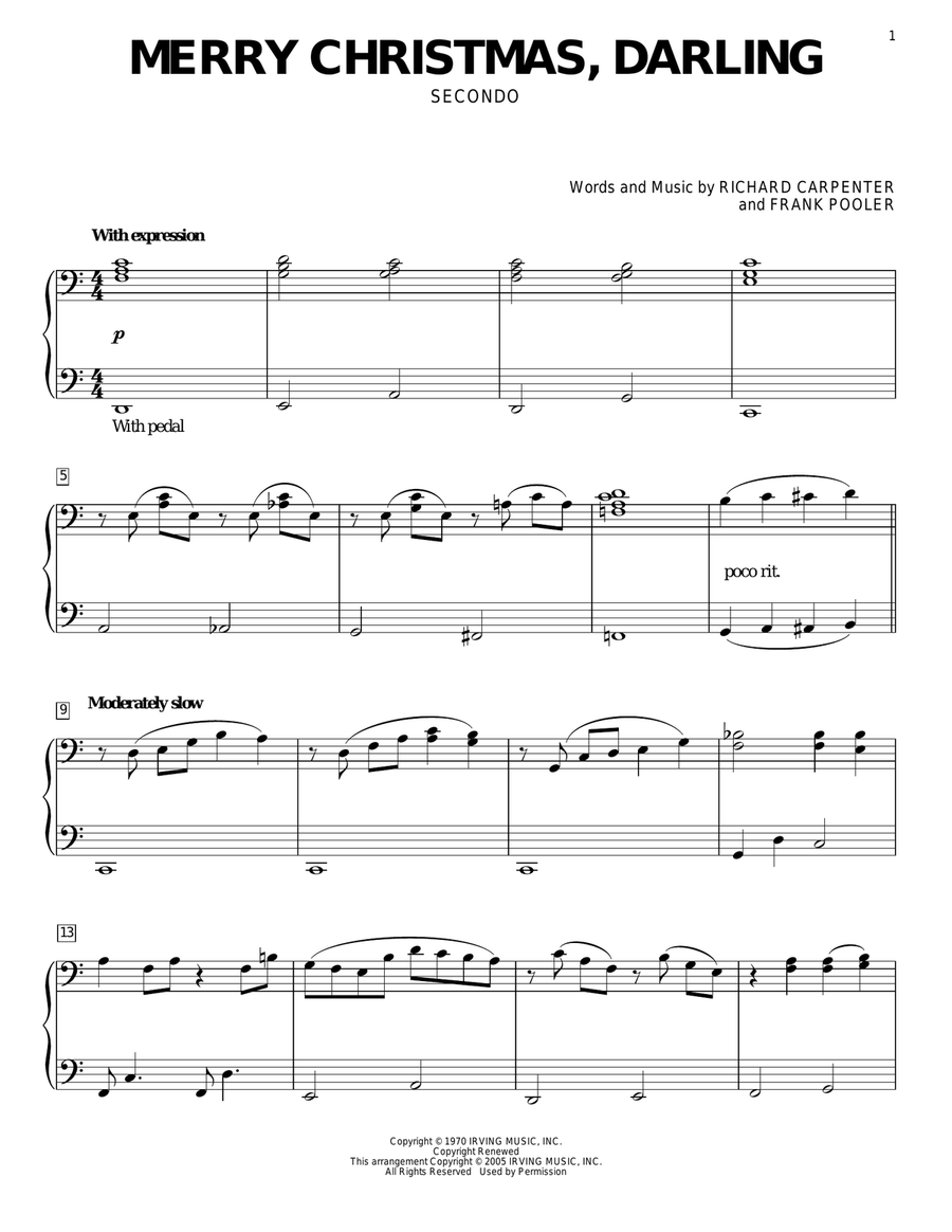 Merry Christmas, Darling Merry Christmas, Darling Piano Duet scores gallery preview page 1