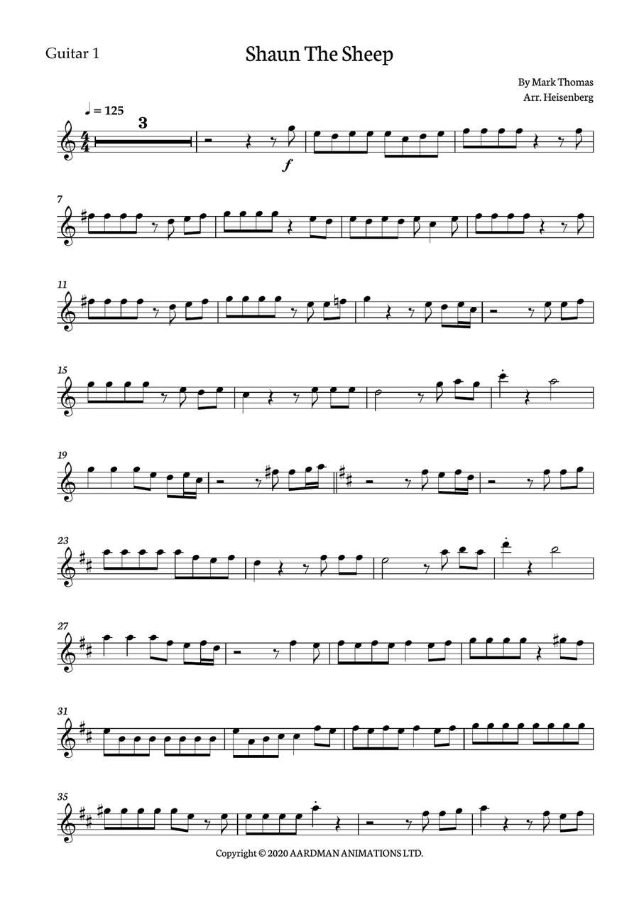 Shaun The Sheep Guitar Ensemble scores gallery preview page 6