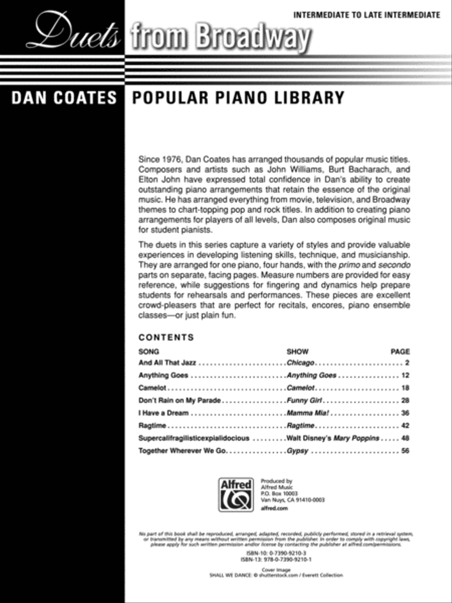 Dan Coates Popular Piano Library -- Duets from Broadway