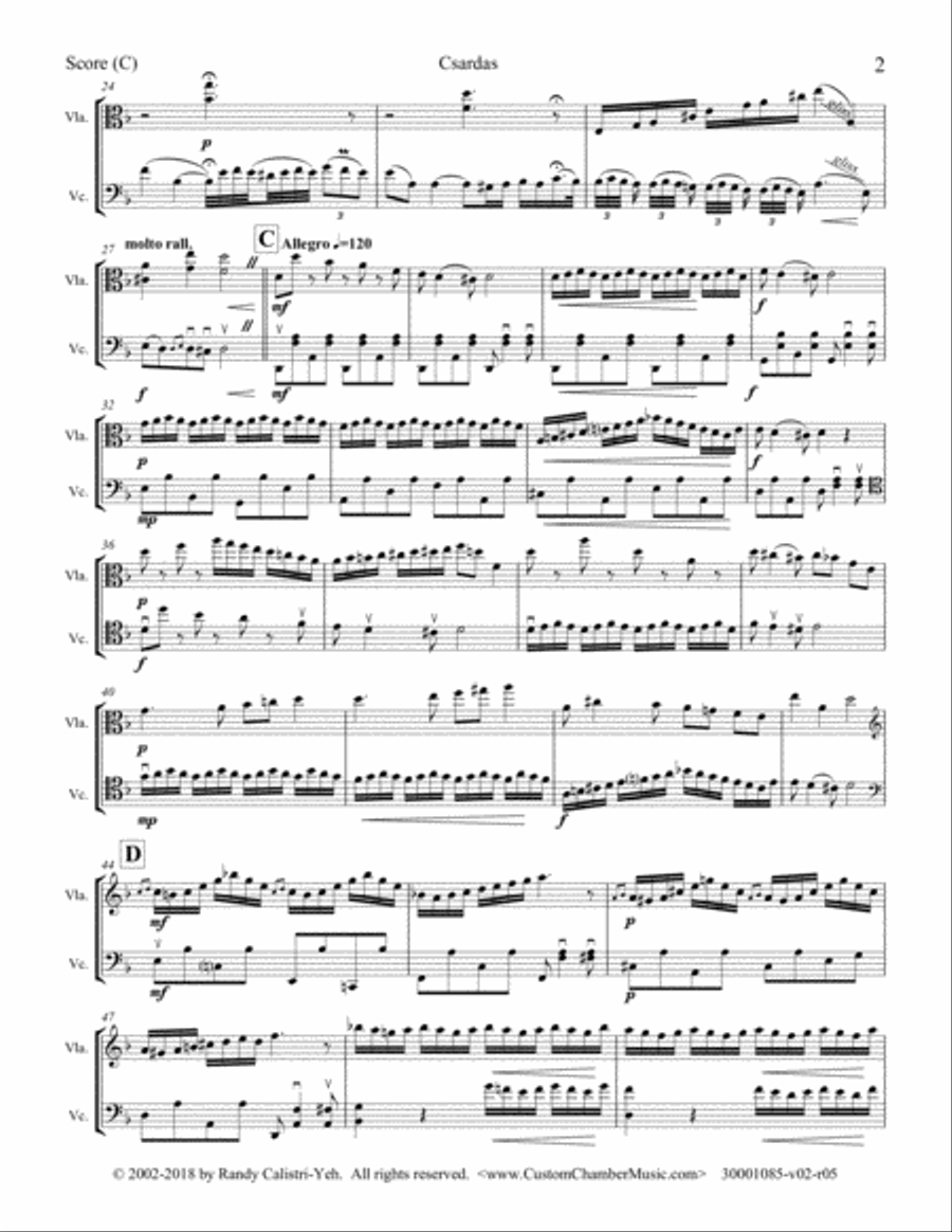 Monti Csardas (Czardas): duet for 2 violas/cellos, or viola and cello String Duet scores gallery preview page 3