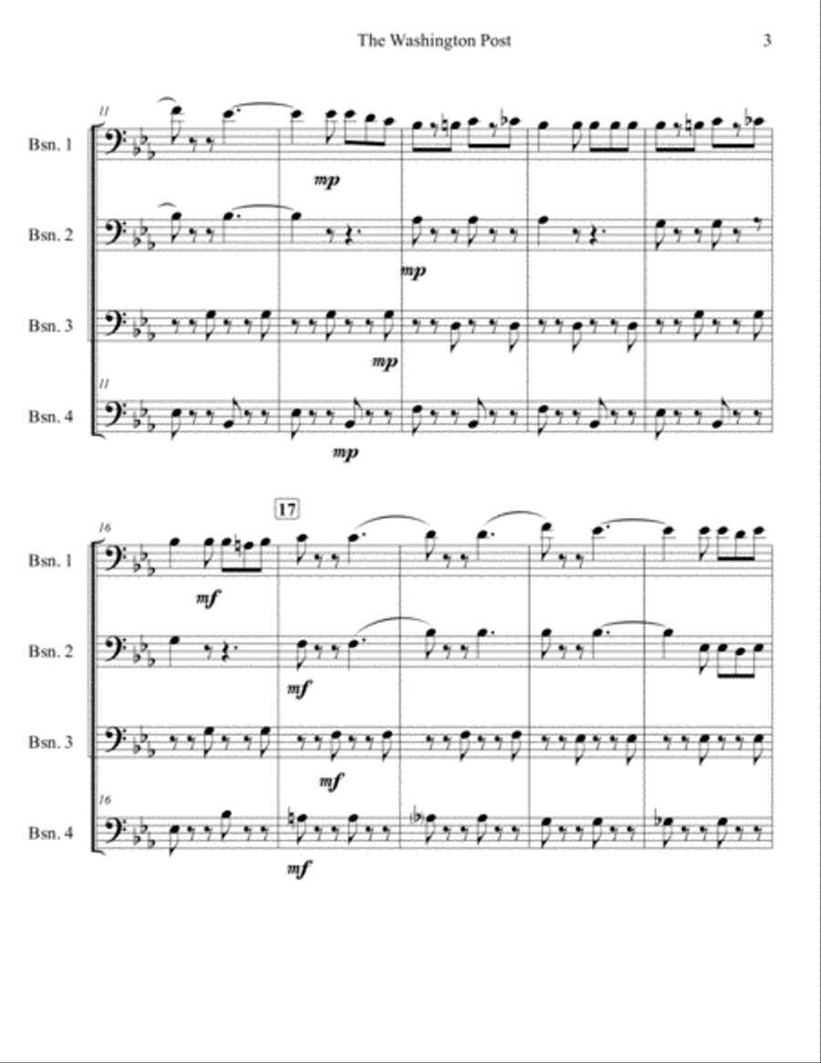 The Washington Post March for Bassoon Quartet Woodwind Quartet scores gallery preview page 3