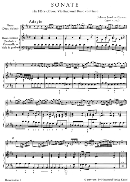 Sonate fur Flote (Oboe, Violine) und Basso continuo aus "Furstenbergiana" D major