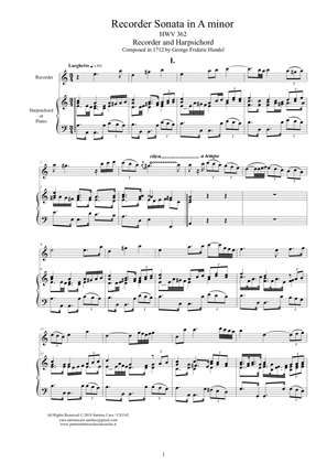 Handel - Sonata in A minor HWV 362 - Recorder and Harpsichord