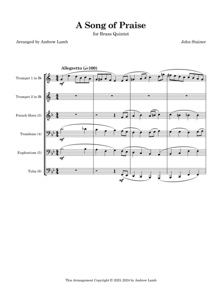 John Stainer | A Song of Praise (arr. for Brass Quintet) image number null
