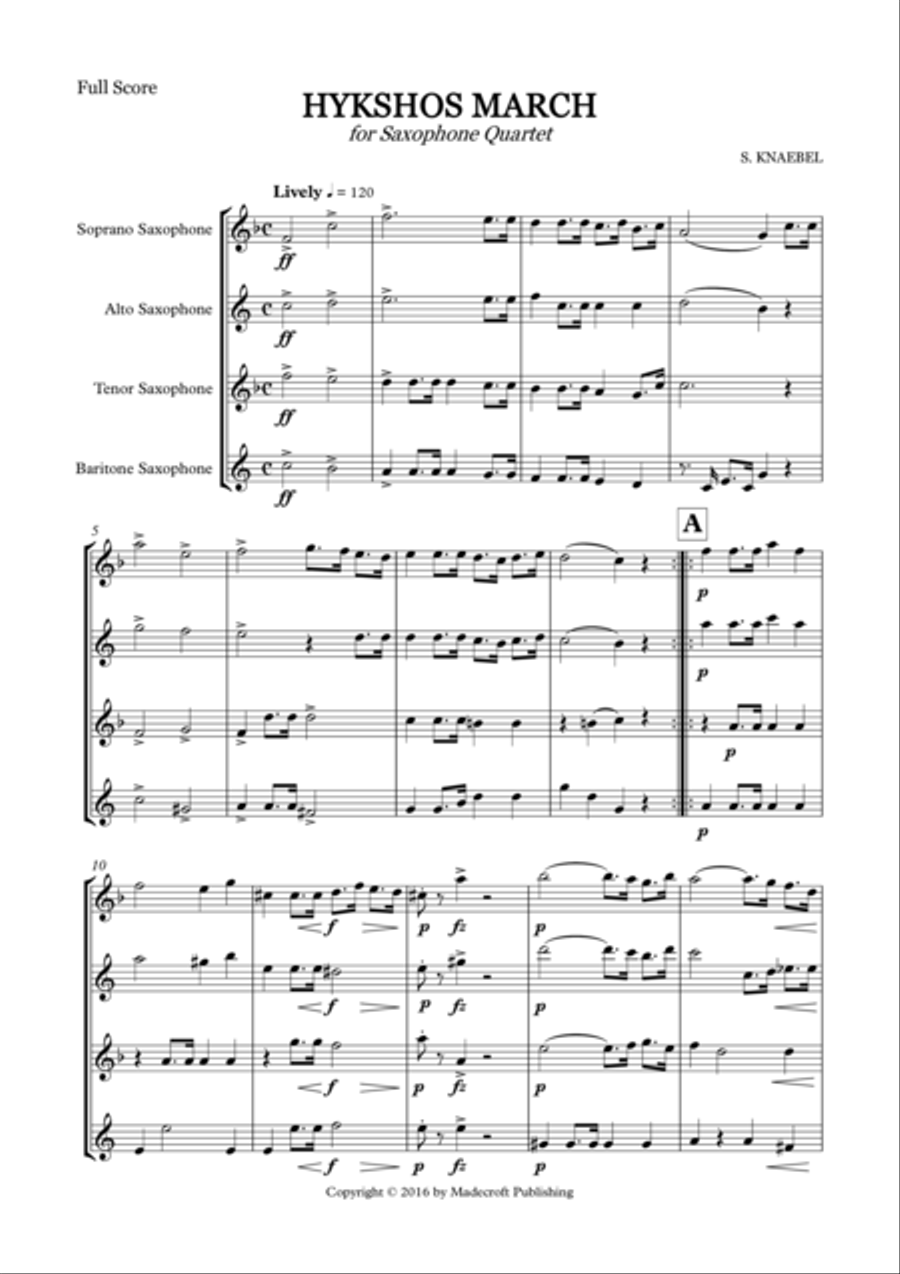 Hykshos March for Saxophone Quartet (SATB) Saxophone Quartet scores gallery preview page 2