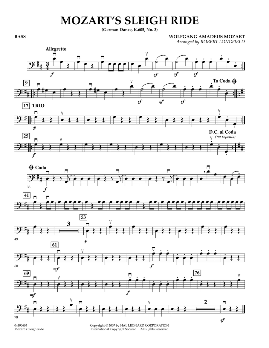 Mozart's Sleigh Ride (German Dance, K.605, No.3) - Bass Orchestra scores gallery preview page 1