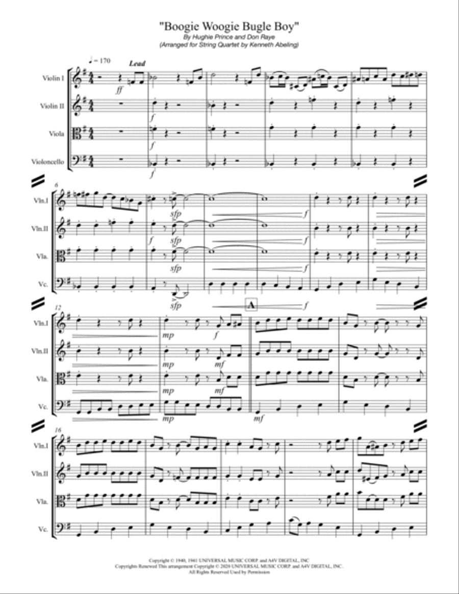Boogie Woogie Bugle Boy String Quartet scores gallery preview page 2