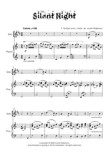 Silent Night for clarinet solo - with FREE BACKING TRACK and piano accompaniment to play along with image number null