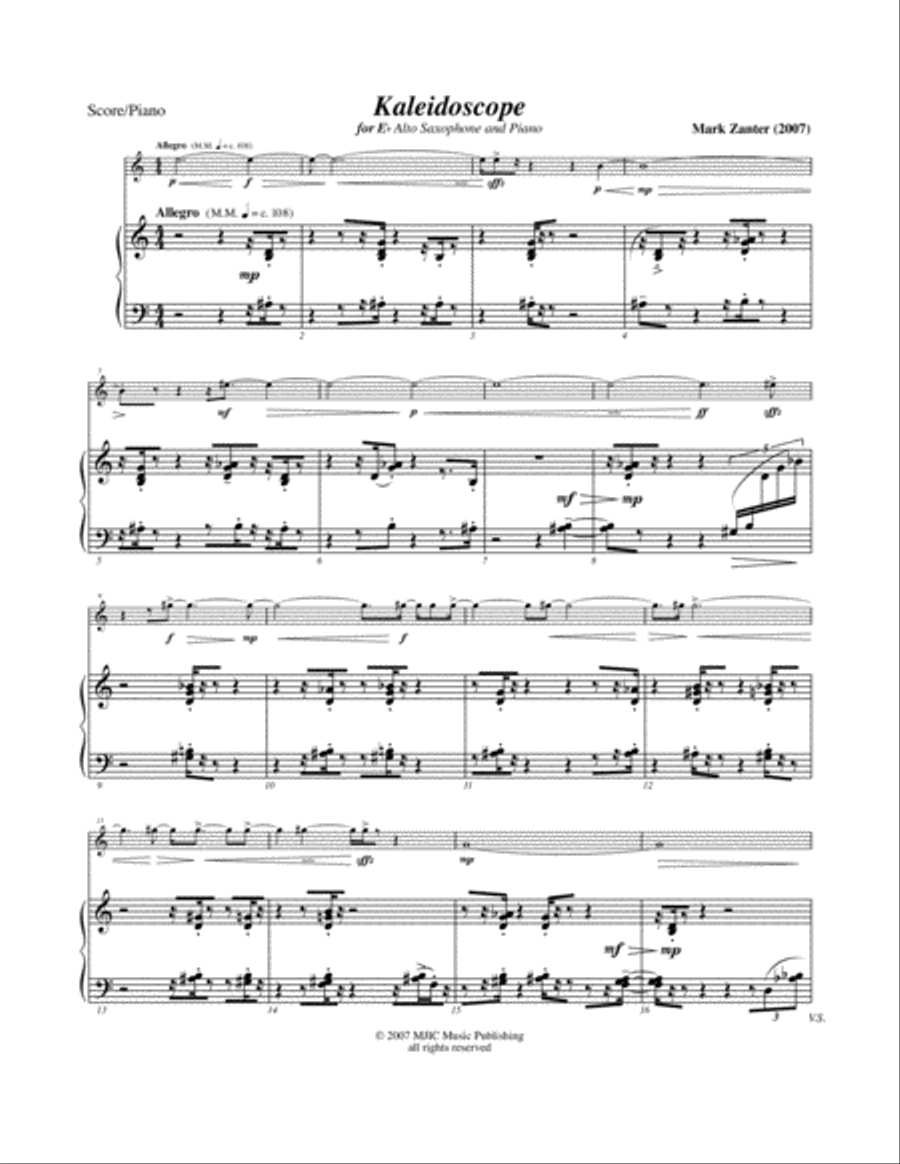 Kaleidoscope (2007) for alto saxophone and piano Alto Saxophone scores gallery preview page 3