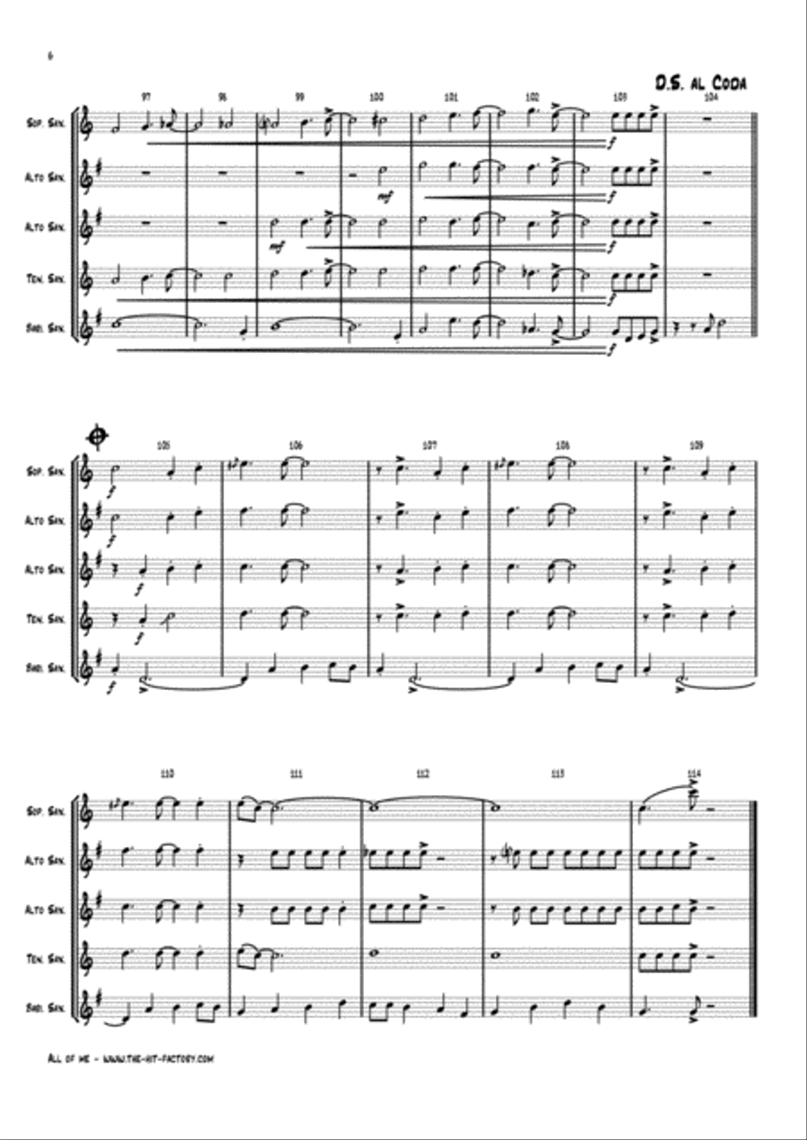 All Of Me Saxophone Quintet scores gallery preview page 6