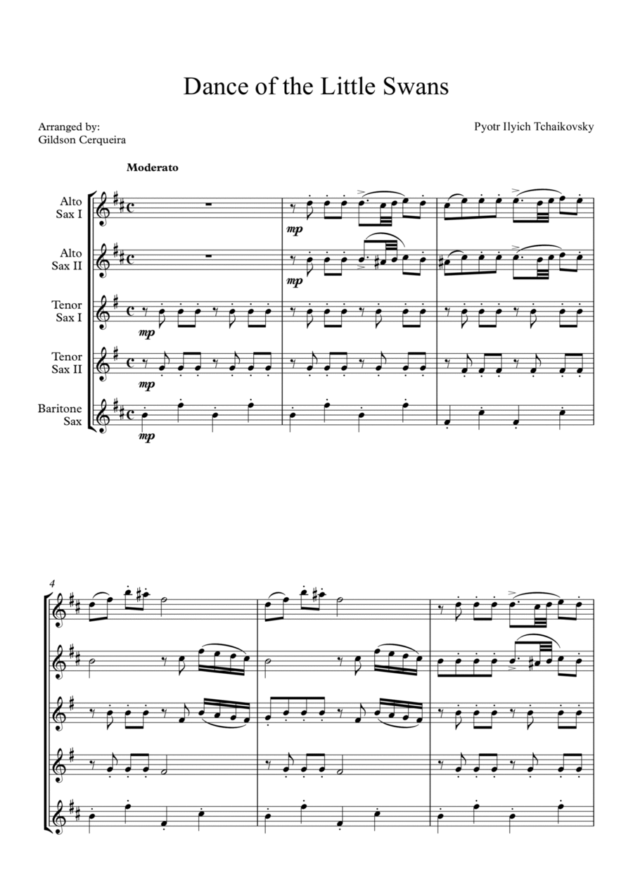 Dance of the Little Swans Saxophone Quintet scores gallery preview page 1