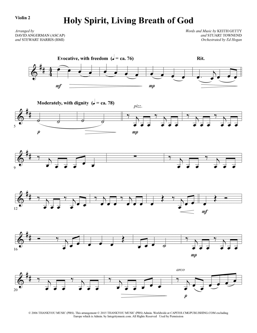 Holy Spirit, Living Breath of God - Violin 2 Choir scores gallery preview page 1