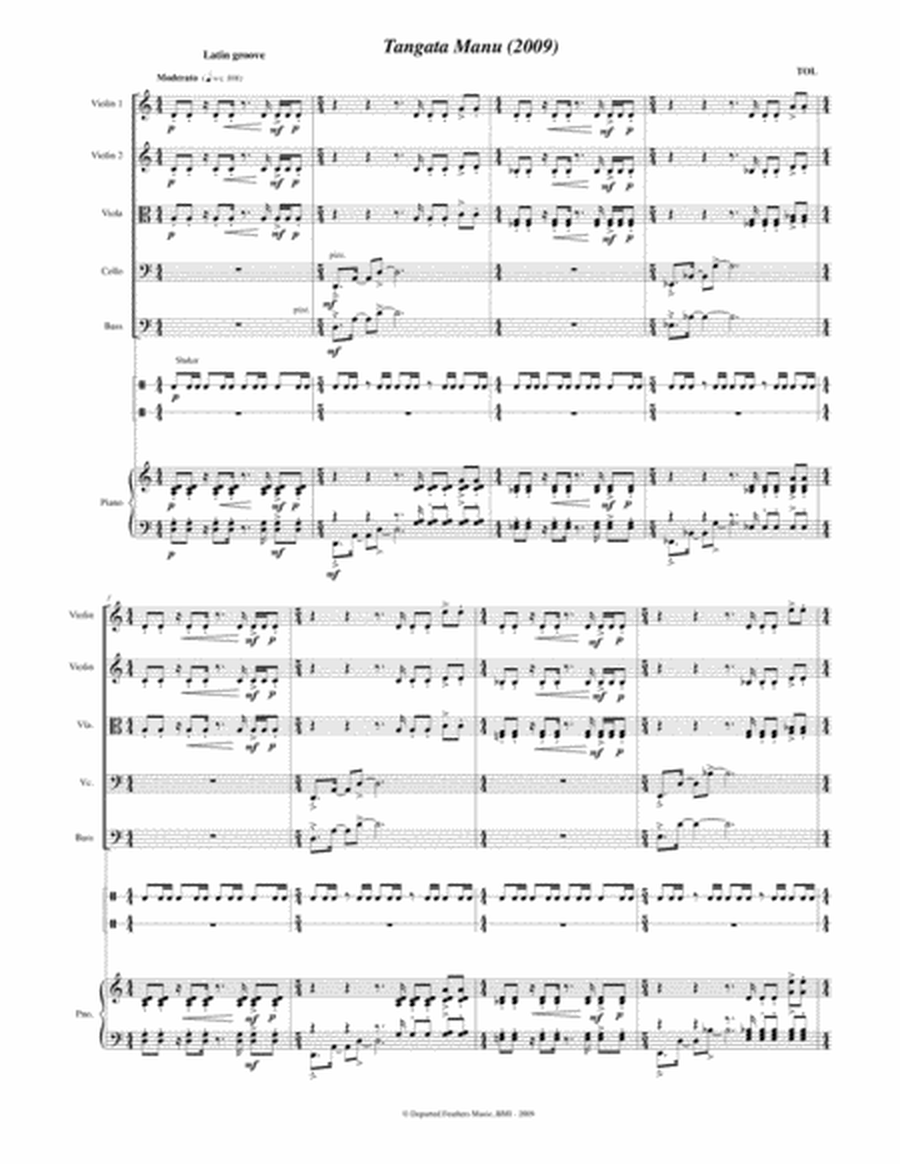 Tangata Manu (2009) for piano, percussion and string quintet