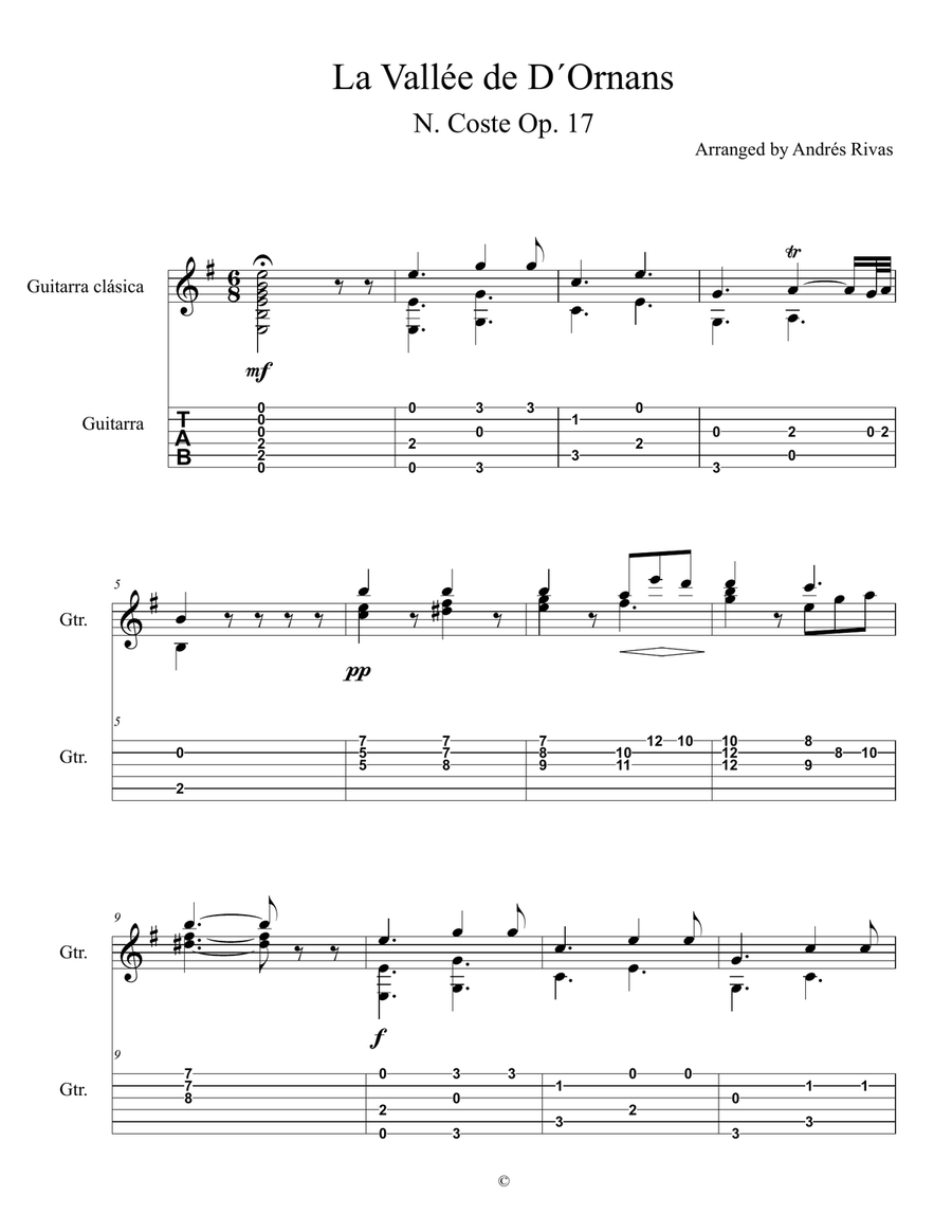 La vallée d'Ornans, Op.17 (Coste, Napoléon) Acoustic Guitar scores gallery preview page 1