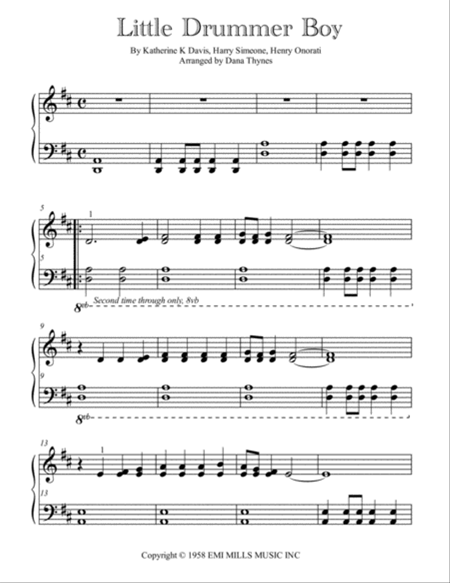 The Little Drummer Boy Piano Solo scores gallery preview page 1