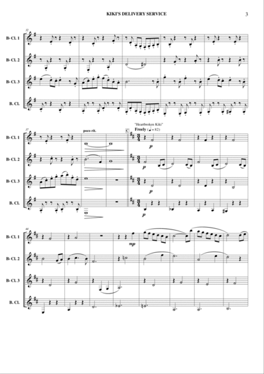 Kiki's Delivery Service (on A Clear Day) Clarinet Quartet scores gallery preview page 4