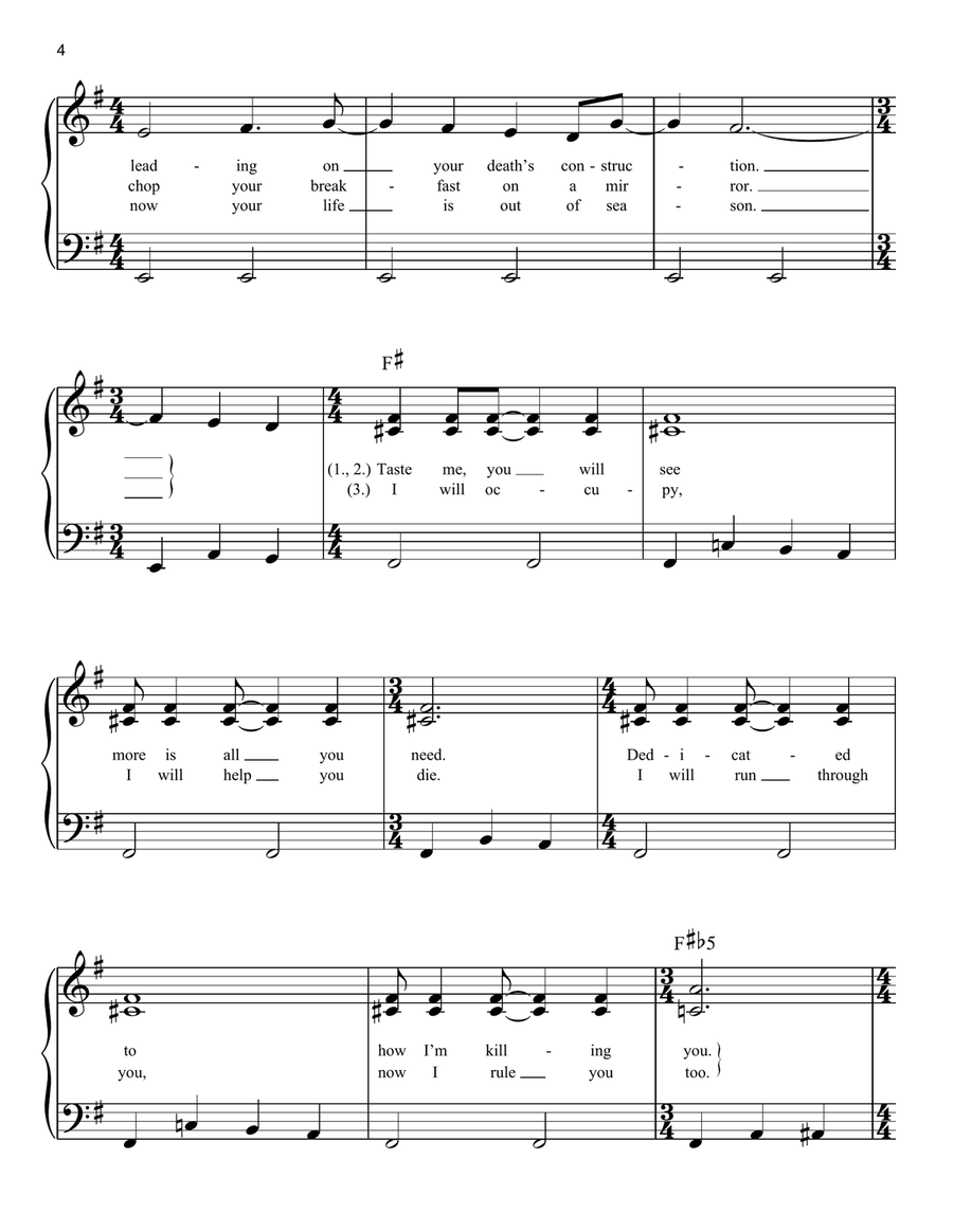 Master Of Puppets Easy Piano scores gallery preview page 4