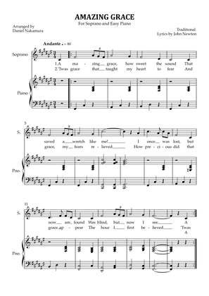 Amazing Grace (for soprano vocal with easy piano)