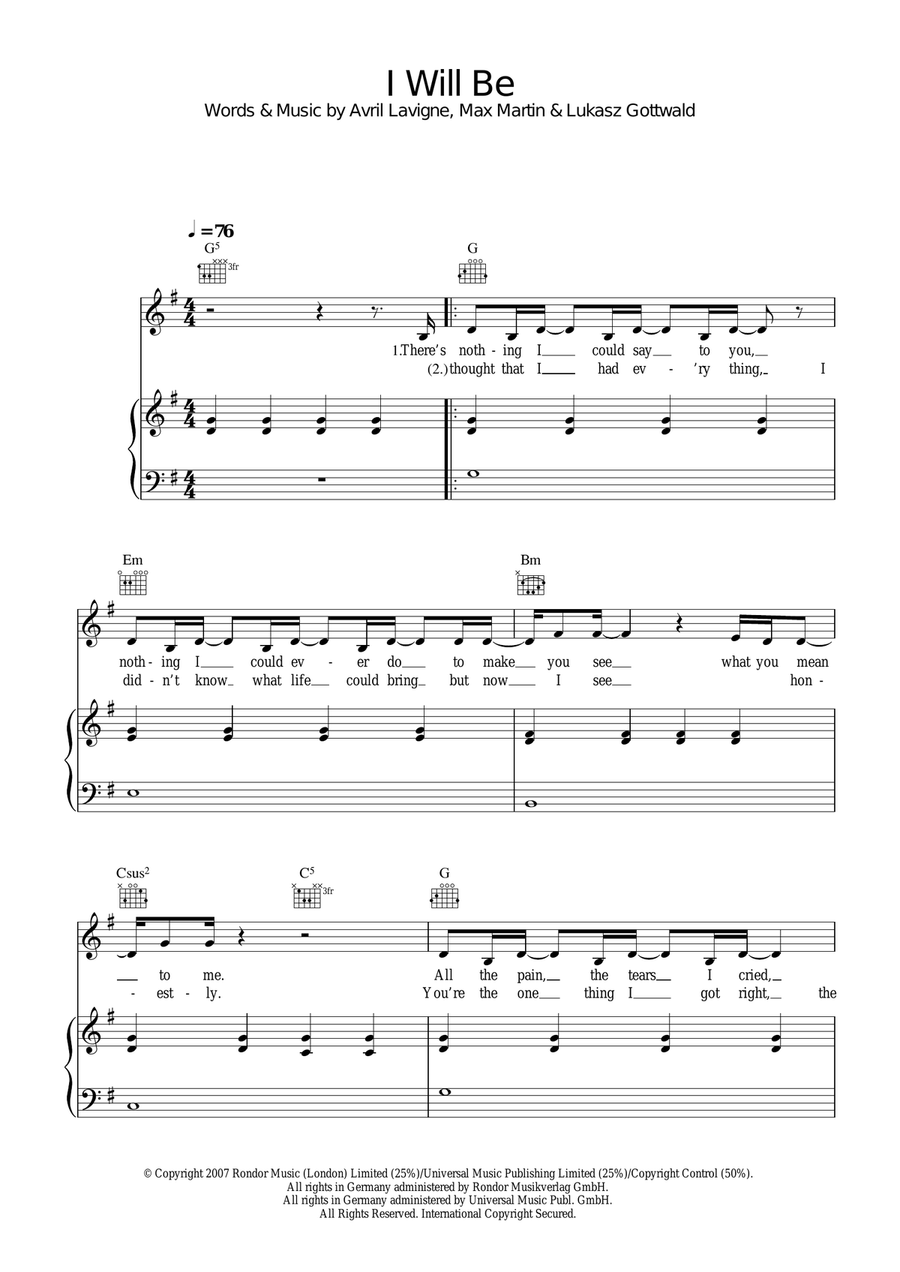I Will Be Piano, Vocal scores gallery preview page 1