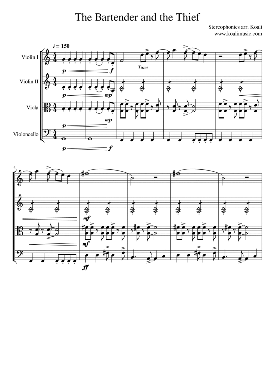 The Bartender And The Thief String Quartet scores gallery preview page 1