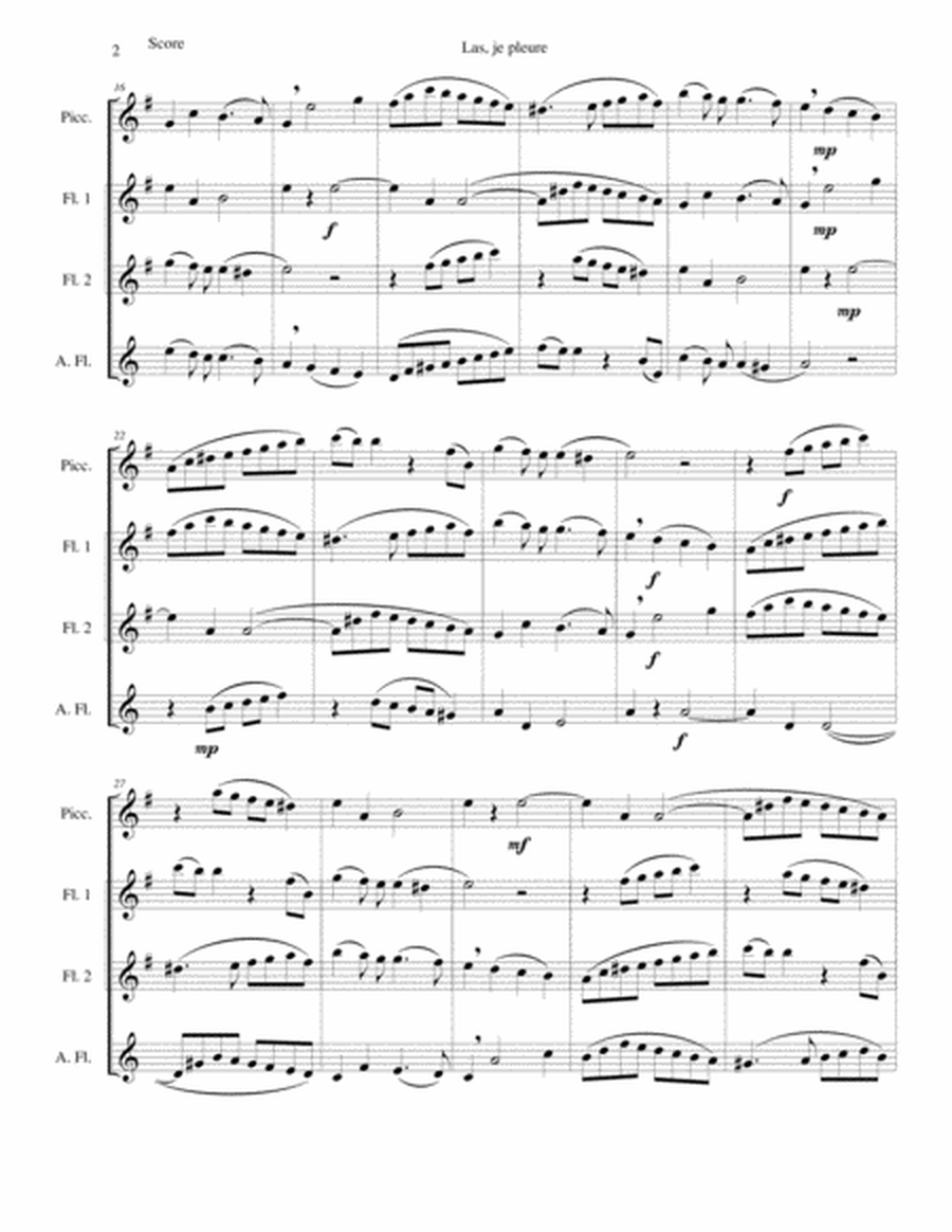 Las, je pleure (Alas, I weep) for piccolo and flute quartet (piccolo, 2 flutes, alto flute) image number null