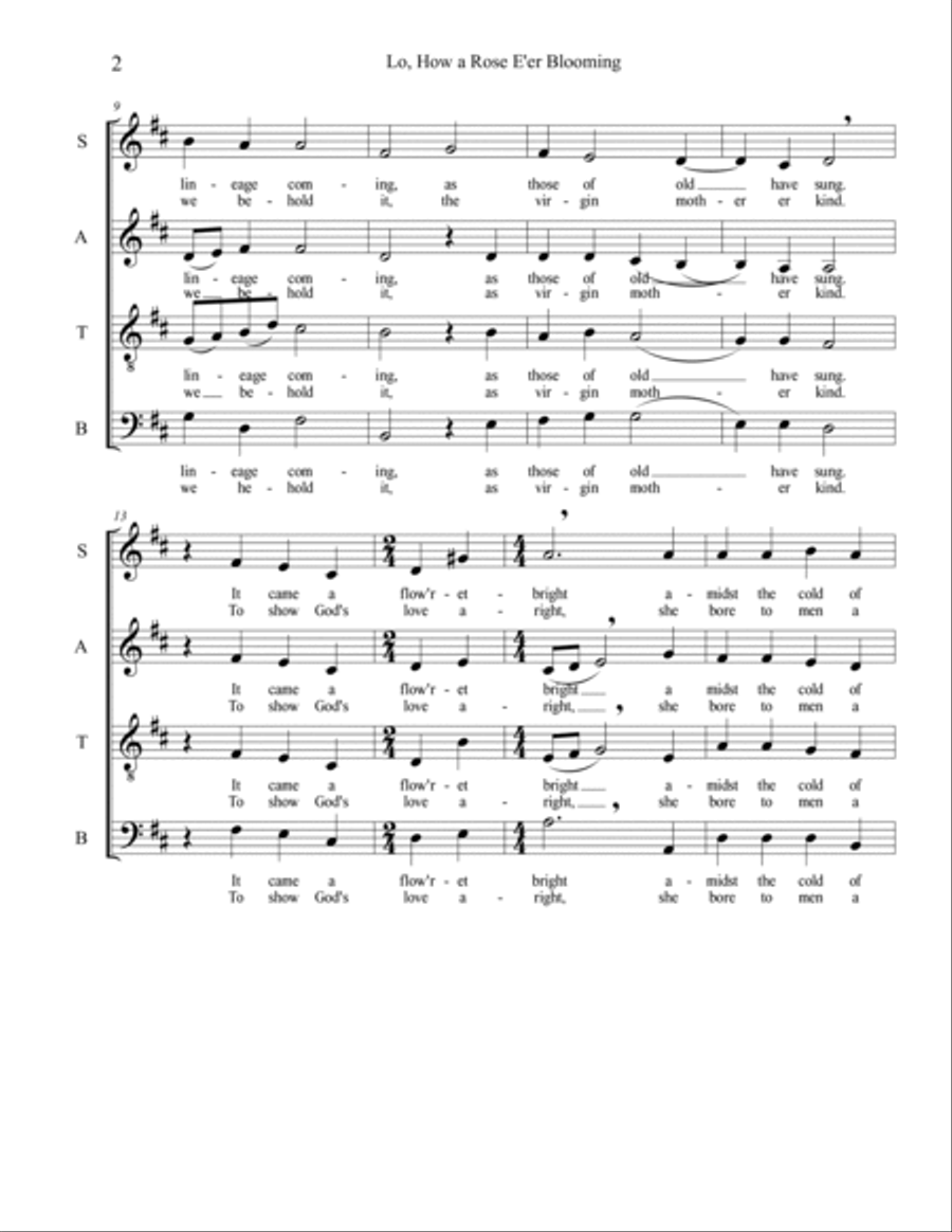 Lo, How a Rose E'er Blooming 4-Part scores gallery preview page 2