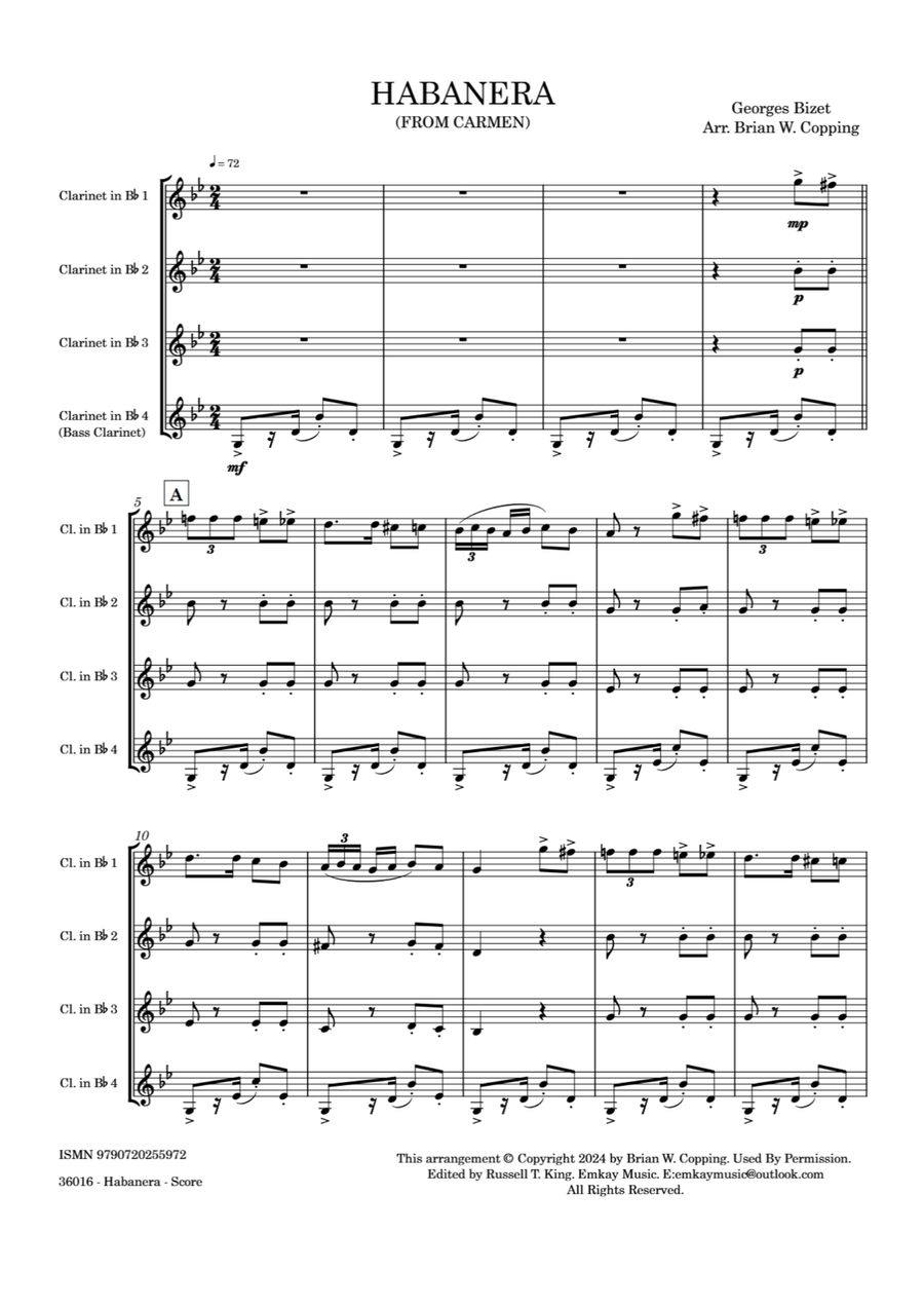 HABANERA - CLARINET QUARTET Clarinet Quartet scores gallery preview page 2
