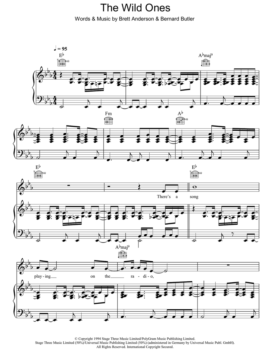 The Wild Ones Piano, Vocal, Guitar scores gallery preview page 1