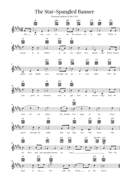 The Star Spangled Banner (National Anthem of the USA) - Guitar - B-Major image number null
