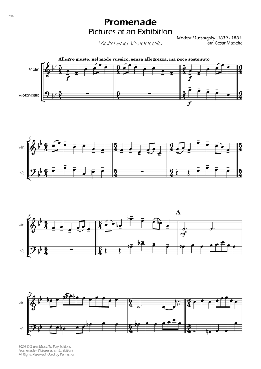 Pictures at an Exhibition - Promenade - Violin and Cello String Duet scores gallery preview page 3