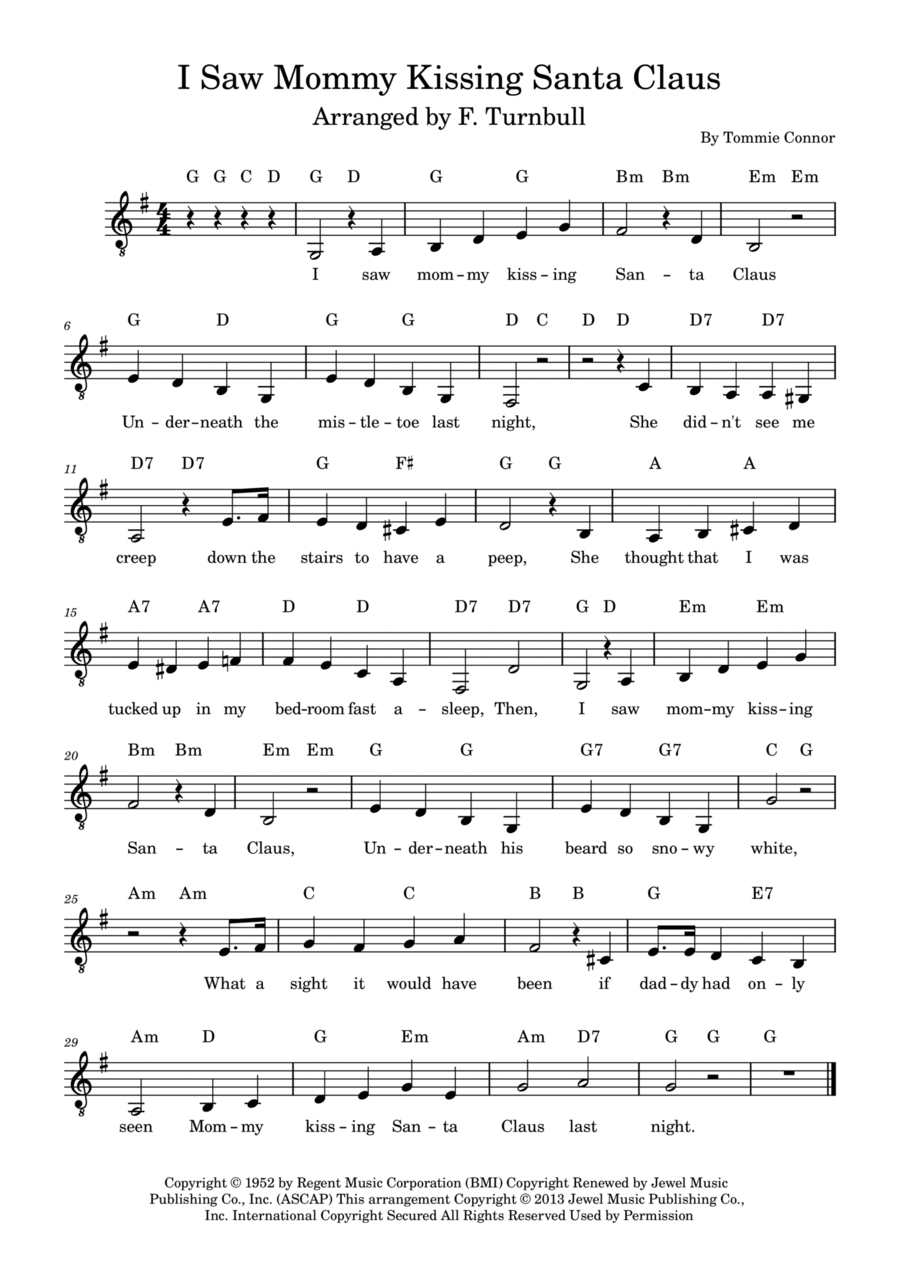 I Saw Mommy Kissing Santa Claus Piano, Vocal, Guitar scores gallery preview page 1
