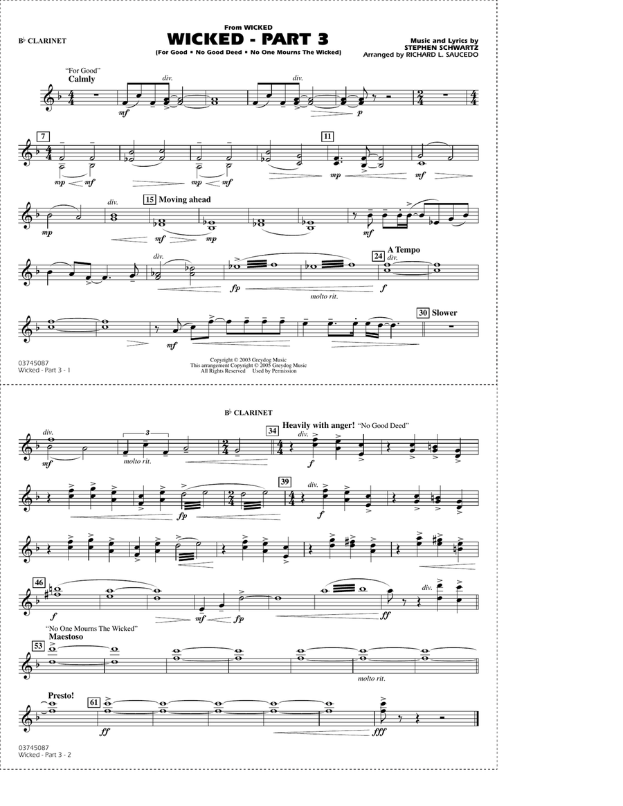 Wicked - Part 3 (arr. Richard L. Saucedo) - Bb Clarinet