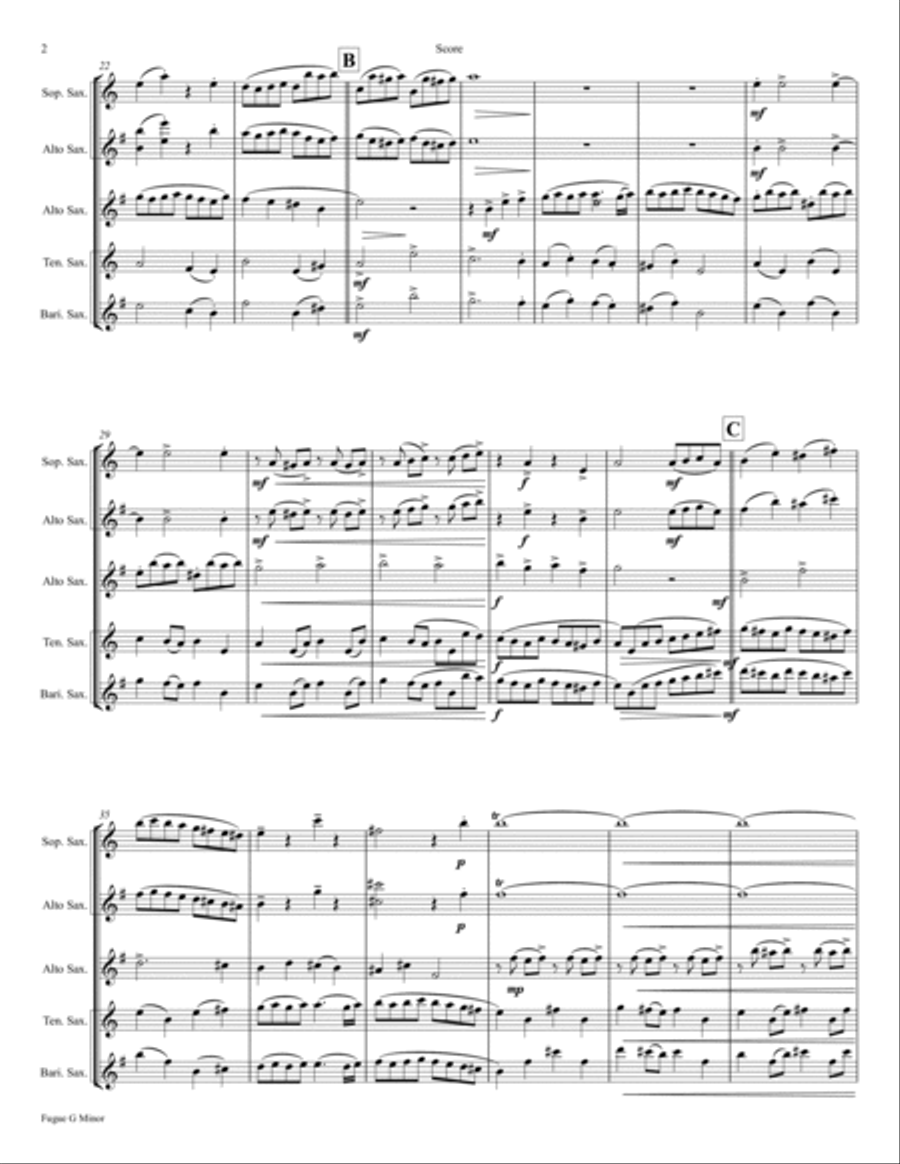 Fugue G Minor - (the 'little') - BWV 578 - Swing - Saxophone Trio Woodwind Trio scores gallery preview page 2