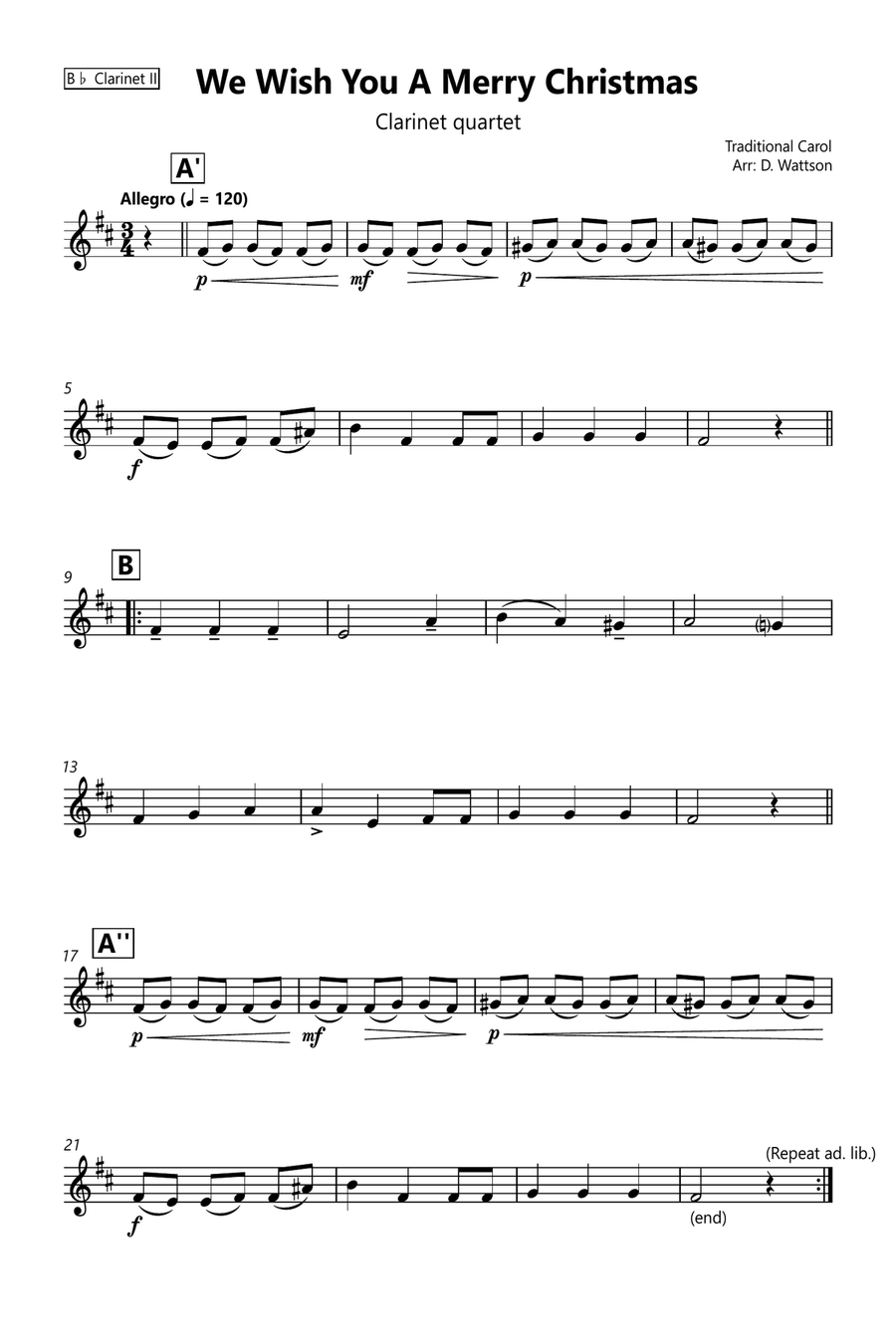 We Wish You A Merry Christmas Clarinet Quartet scores gallery preview page 5