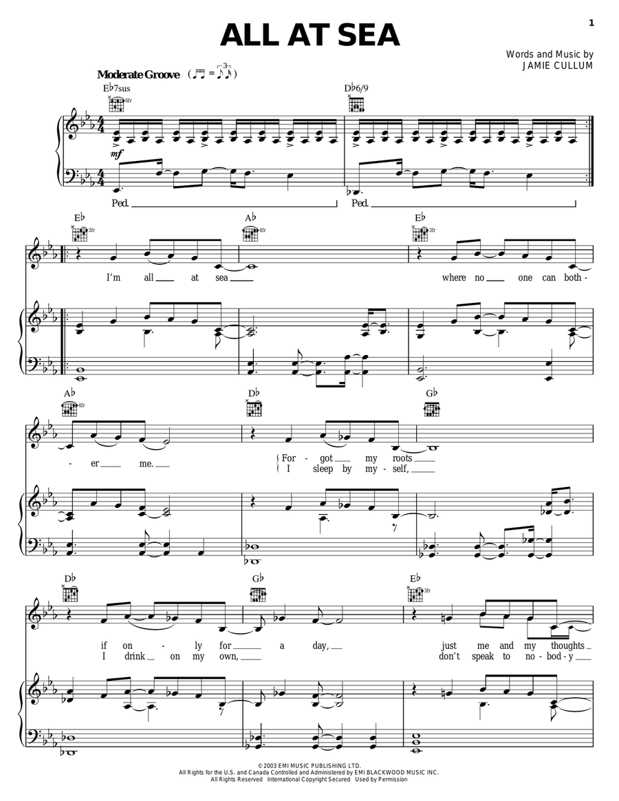 All At Sea Piano, Vocal, Guitar scores gallery preview page 1